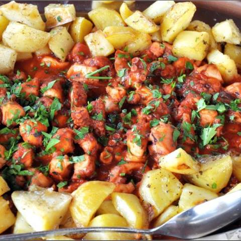 a dish is filled with food