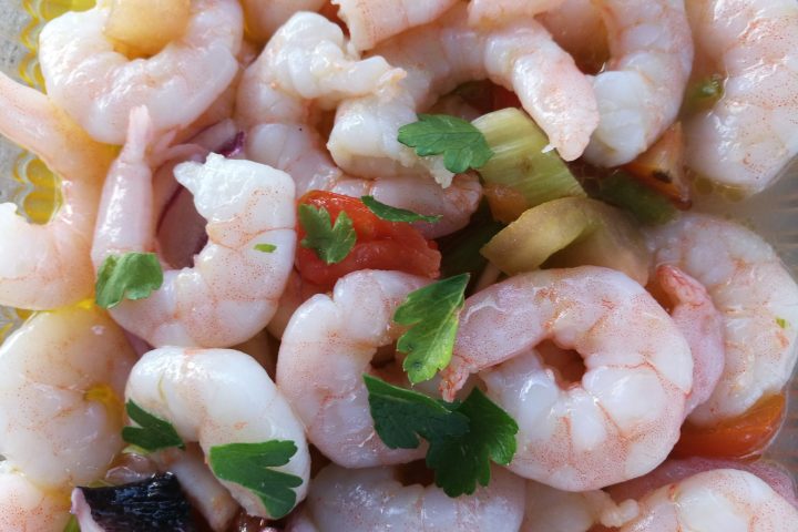 a pile of shrimp and vegetables