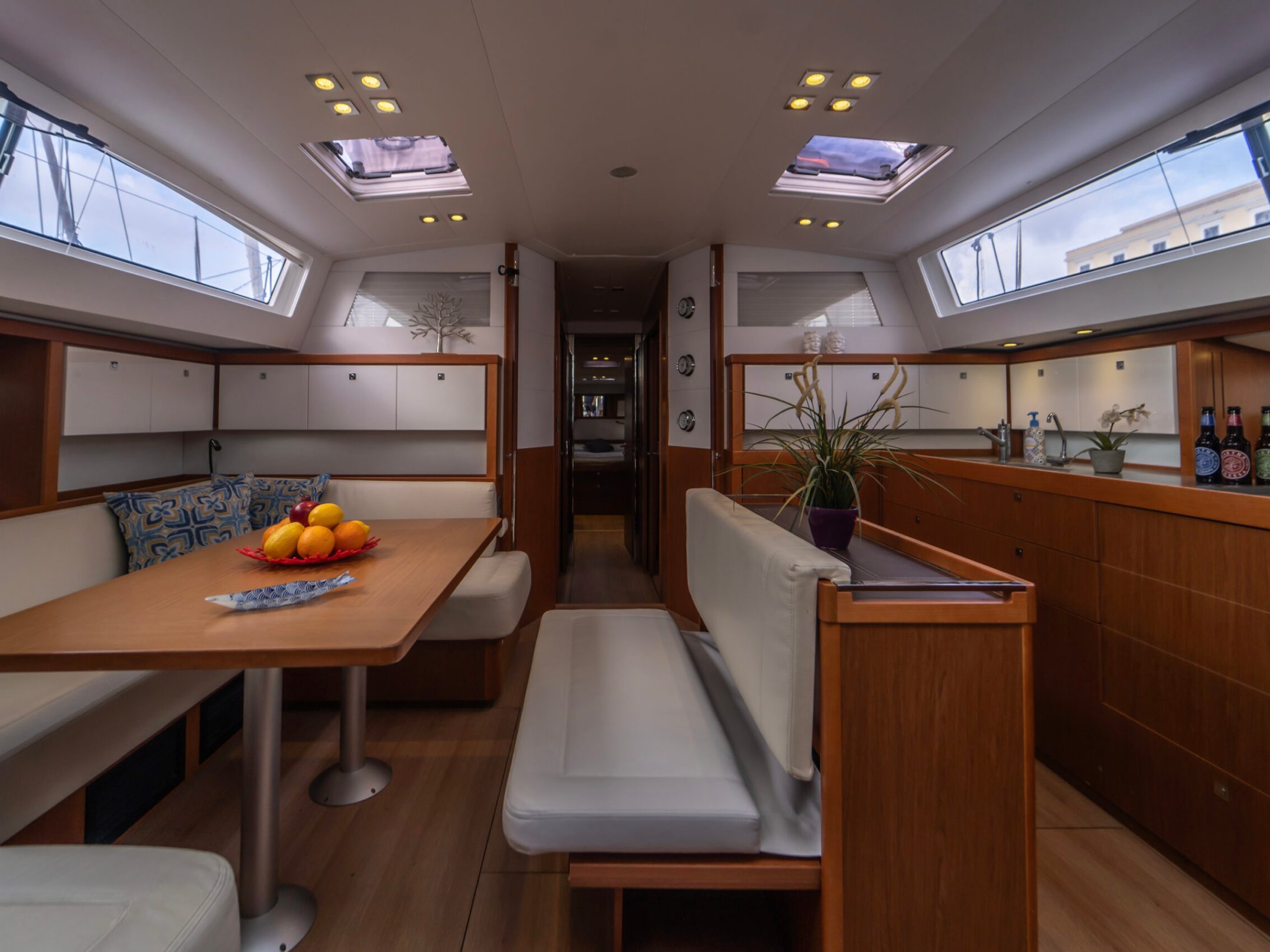 a kitchen with a table in a room