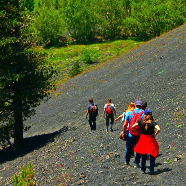 a group of people standing on top of a hill