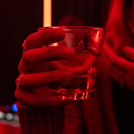 a glass mug on a table