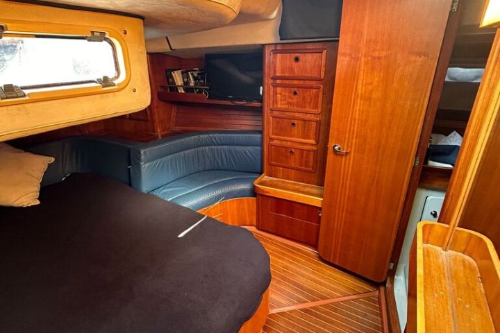 a bedroom with a wooden table