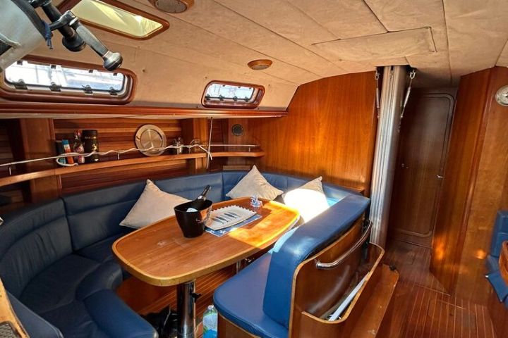 a desk with a chair in a room