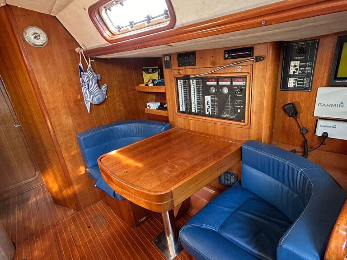 a blue chair in a room