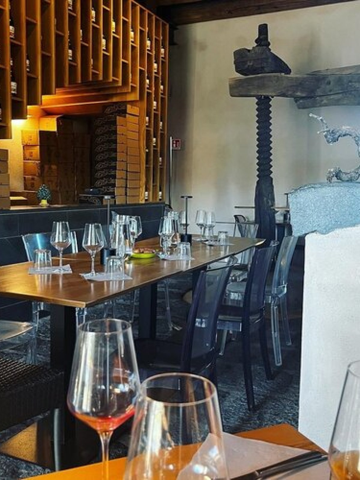 a kitchen with a dining table in a restaurant